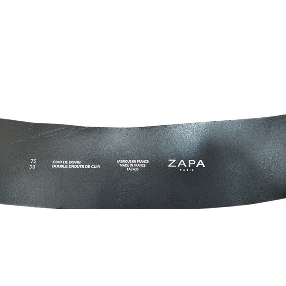 ZAPA Paris Wide Black Leather Waist Belt Corset Style Made in France Size 75/30 - Picture 6 of 10